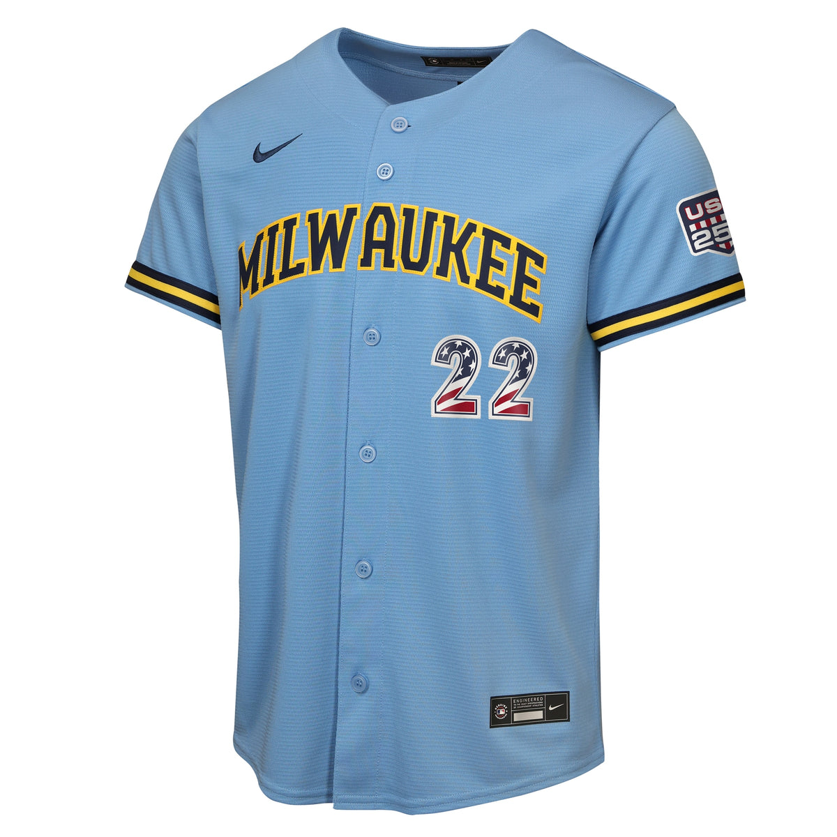 Youth Milwaukee Brewers Christian Yelich Nike Light Blue USA 250 Fourth of July Road Replica Jersey