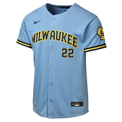 Youth Milwaukee Brewers Christian Yelich Nike Powder Blue Road Stadium Jersey