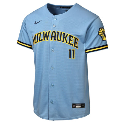 Youth Milwaukee Brewers Jackson Chourio Nike Powder Blue Road Stadium Jersey
