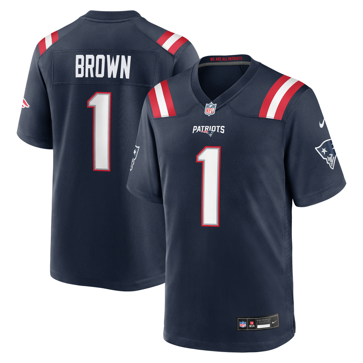 Youth New England Patriots A.J. Brown Nike Navy Team Game Jersey