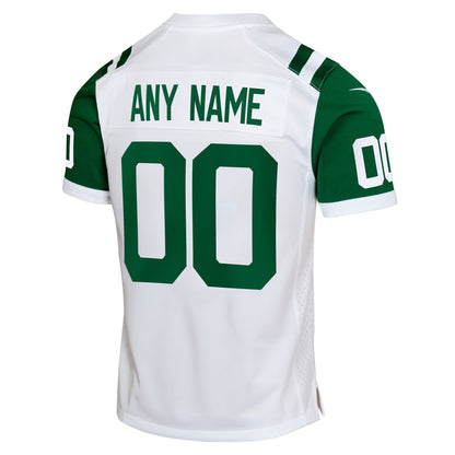 Youth New York Jets Nike White Classic Alternate Custom Replica Jersey