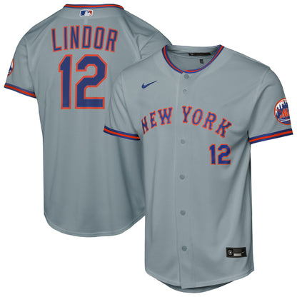 Youth New York Mets Francisco Lindor Nike Gray Road Stadium Player Jersey