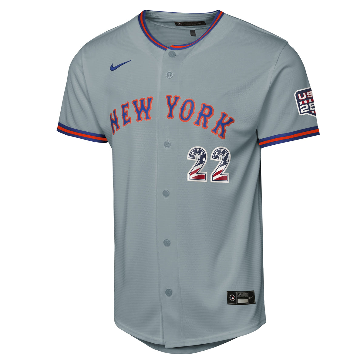 Youth New York Mets Juan Soto Nike Gray USA 250 Fourth of July Road Replica Jersey