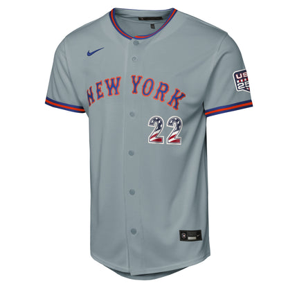 Youth New York Mets Juan Soto Nike Gray USA 250 Fourth of July Road Replica Jersey