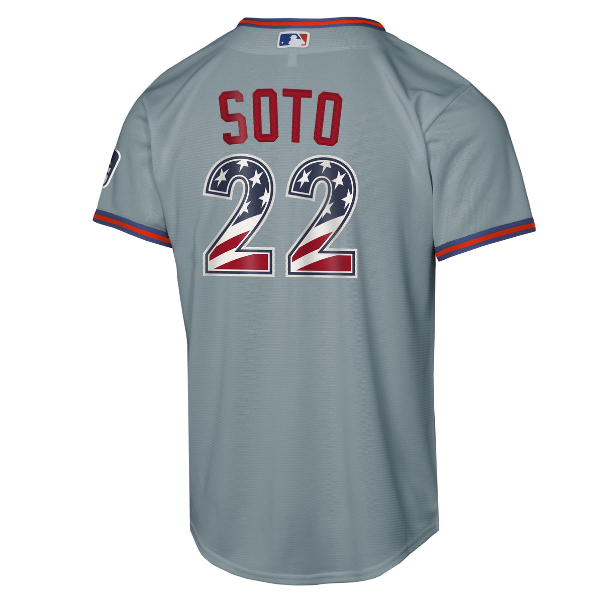 Youth New York Mets Juan Soto Nike Gray USA 250 Fourth of July Road Replica Jersey
