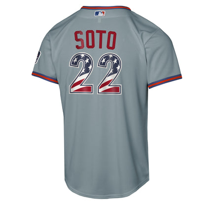 Youth New York Mets Juan Soto Nike Gray USA 250 Fourth of July Road Replica Jersey