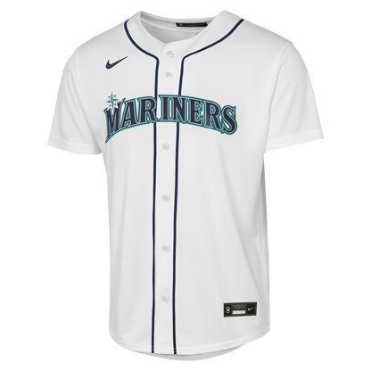 Youth Seattle Mariners Bryan Woo Nike White Home Baseline Jersey
