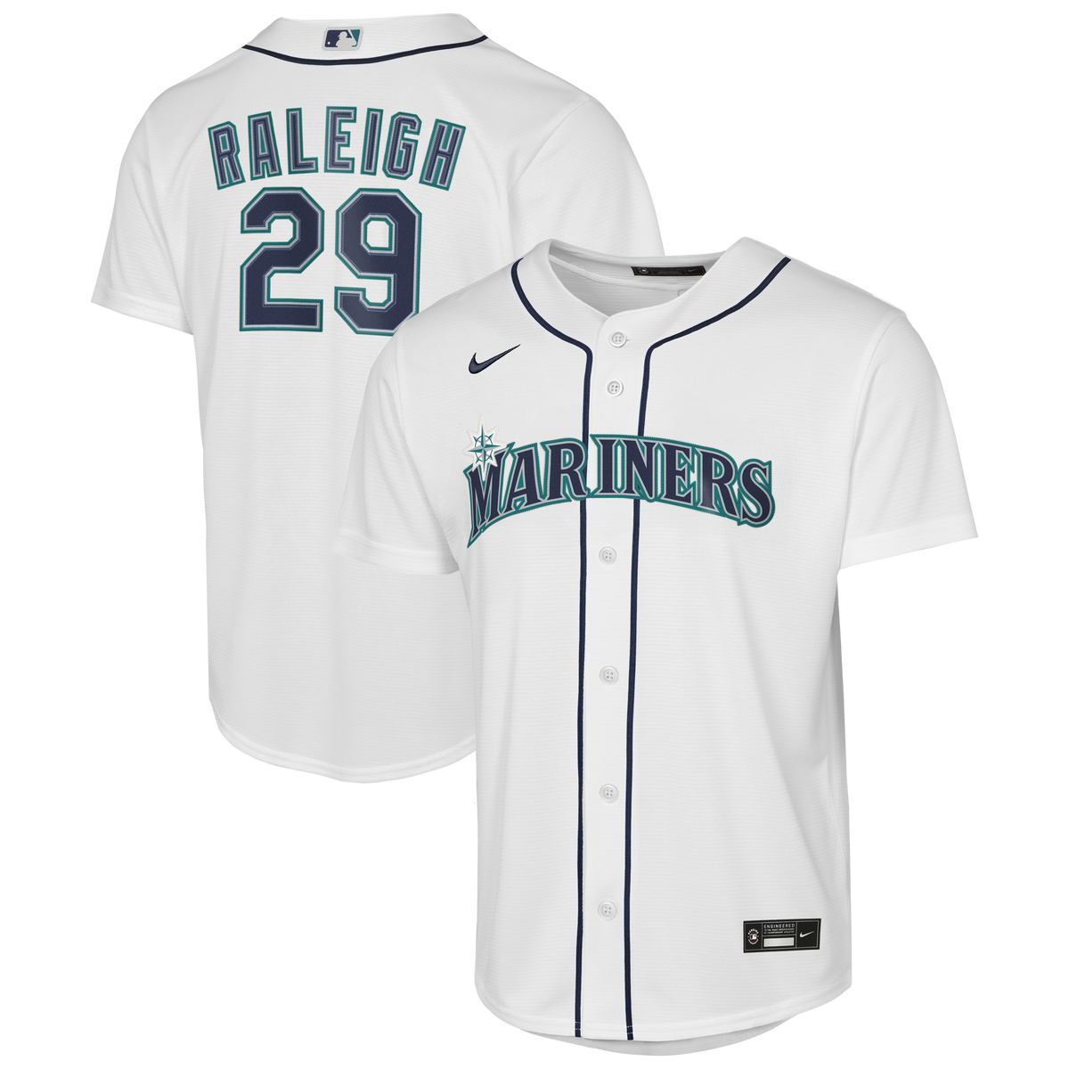 Youth Seattle Mariners Cal Raleigh Nike White Home Baseline Jersey