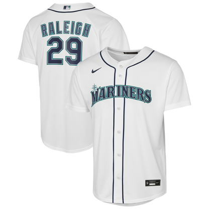 Youth Seattle Mariners Cal Raleigh Nike White Home Baseline Jersey
