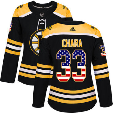 Adidas Boston Bruins 33 Zdeno Chara Black Home Authentic Usa Flag Womens Stitched Nhl Jersey