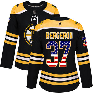 Adidas Boston Bruins 37 Patrice Bergeron Black Home Authentic Usa Flag Womens Stitched Nhl Jersey