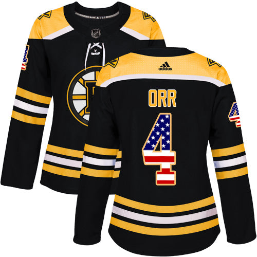 Adidas Boston Bruins 4 Bobby Orr Black Home Authentic Usa Flag Womens Stitched Nhl Jersey