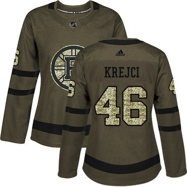 Adidas Boston Bruins 46 David Krejci Green Salute To Service Womens Stitched Nhl Jersey