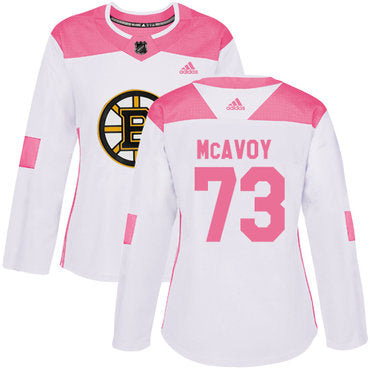 Adidas Boston Bruins 73 Charlie Mcavoy White Pink Authentic Fashion Womens Stitched Nhl Jersey