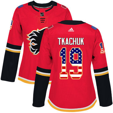 Adidas Calgary Flames 19 Matthew Tkachuk Red Home Authentic Usa Flag Womens Stitched Nhl Jersey