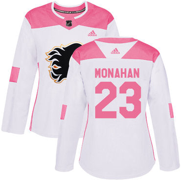 Adidas Calgary Flames 23 Sean Monahan White Pink Authentic Fashion Womens Stitched Nhl Jersey