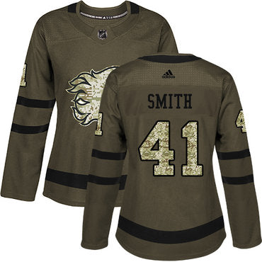 Adidas Calgary Flames 41 Mike Smith Green Salute To Service Womens Stitched Nhl Jersey