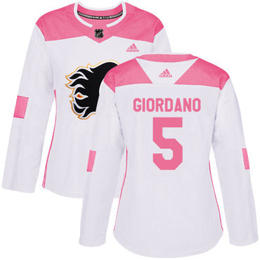 Adidas Calgary Flames 5 Mark Giordano White Pink Authentic Fashion Womens Stitched Nhl Jersey