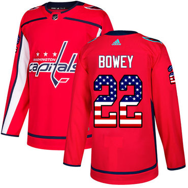 Adidas Capitals 22 Madison Bowey Red Home Authentic Usa Flag Stitched Nhl Jersey