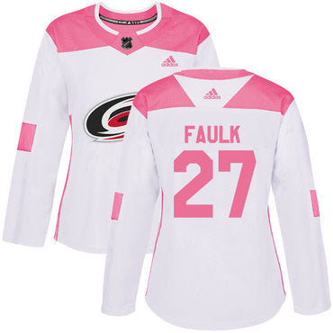 Adidas Carolina Hurricanes 27 Justin Faulk White Pink Authentic Fashion Womens Stitched Nhl Jersey