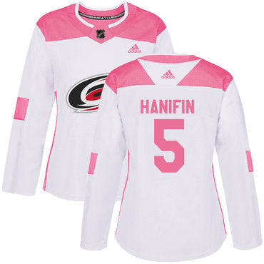 Adidas Carolina Hurricanes 5 Noah Hanifin White Pink Authentic Fashion Womens Stitched Nhl Jersey