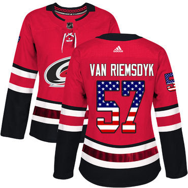 Adidas Carolina Hurricanes 57 Trevor Van Riemsdyk Red Home Authentic Usa Flag Womens Stitched Nhl Jersey