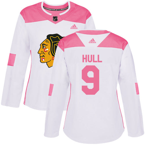 Adidas Chicago Blackhawks 9 Bobby Hull White Pink Authentic Fashion Womens Stitched Nhl Jersey