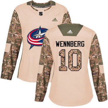 Adidas Columbus Blue Jackets 10 Alexander Wennberg Camo Authentic 2017 Veterans Day Womens Stitched Nhl Jersey