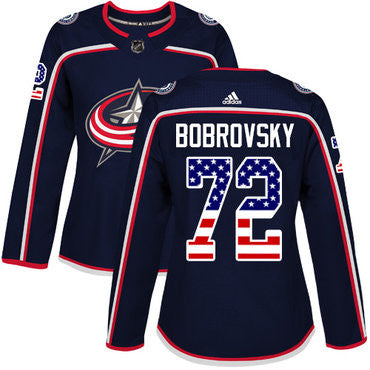 Adidas Columbus Blue Jackets 72 Sergei Bobrovsky Navy Blue Home Authentic Usa Flag Womens Stitched Nhl Jersey
