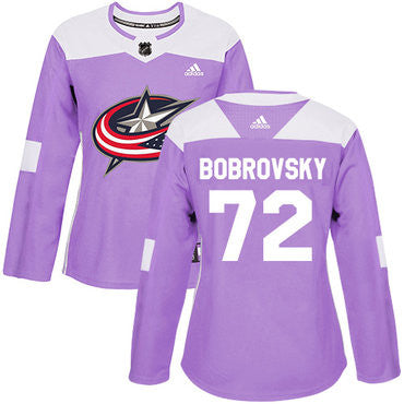 Adidas Columbus Blue Jackets 72 Sergei Bobrovsky Purple Authentic Fights Cancer Womens Stitched Nhl Jersey