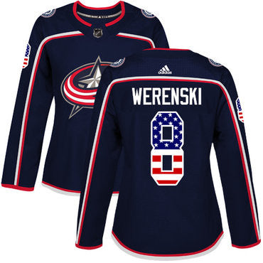 Adidas Columbus Blue Jackets 8 Zach Werenski Navy Blue Home Authentic Usa Flag Womens Stitched Nhl Jersey