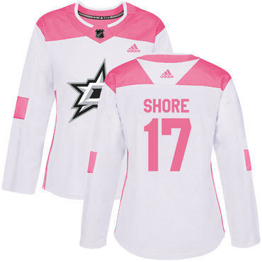 Adidas Dallas Stars 17 Devin Shore White Pink Authentic Fashion Womens Stitched Nhl Jersey
