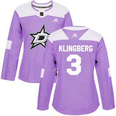 Adidas Dallas Stars 3 John Klingberg Purple Authentic Fights Cancer Womens Stitched Nhl Jersey