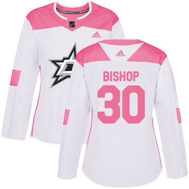 Adidas Dallas Stars 30 Ben Bishop White Pink Authentic Fashion Womens Stitched Nhl Jersey