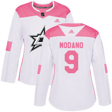 Adidas Dallas Stars 9 Mike Modano White Pink Authentic Fashion Womens Stitched Nhl Jersey