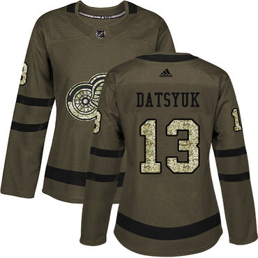 Adidas Detroit Red Wings 13 Pavel Datsyuk Green Salute To Service Womens Stitched Nhl Jersey