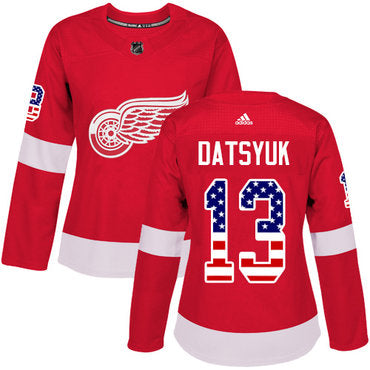 Adidas Detroit Red Wings 13 Pavel Datsyuk Red Home Authentic Usa Flag Womens Stitched Nhl Jersey