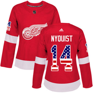 Adidas Detroit Red Wings 14 Gustav Nyquist Red Home Authentic Usa Flag Womens Stitched Nhl Jersey
