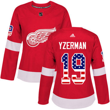Adidas Detroit Red Wings 19 Steve Yzerman Red Home Authentic Usa Flag Womens Stitched Nhl Jersey