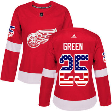Adidas Detroit Red Wings 25 Mike Green Red Home Authentic Usa Flag Womens Stitched Nhl Jersey