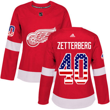 Adidas Detroit Red Wings 40 Henrik Zetterberg Red Home Authentic Usa Flag Womens Stitched Nhl Jersey