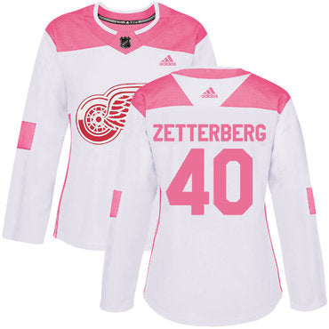 Adidas Detroit Red Wings 40 Henrik Zetterberg White Pink Authentic Fashion Womens Stitched Nhl Jersey