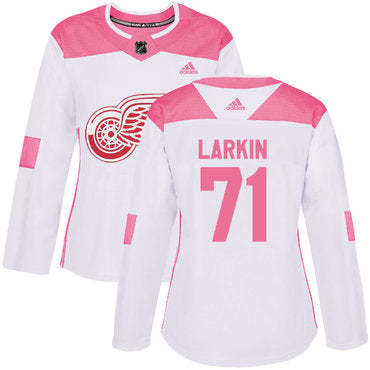 Adidas Detroit Red Wings 71 Dylan Larkin White Pink Authentic Fashion Womens Stitched Nhl Jersey