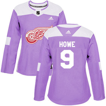 Adidas Detroit Red Wings 9 Gordie Howe Purple Authentic Fights Cancer Womens Stitched Nhl Jersey
