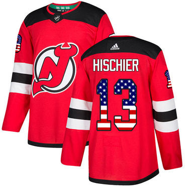 Adidas Devils 13 Nico Hischier Red Home Authentic Usa Flag Stitched Nhl Jersey