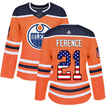 Adidas Edmonton Oilers 21 Andrew Ference Orange Home Authentic Usa Flag Womens Stitched Nhl Jersey