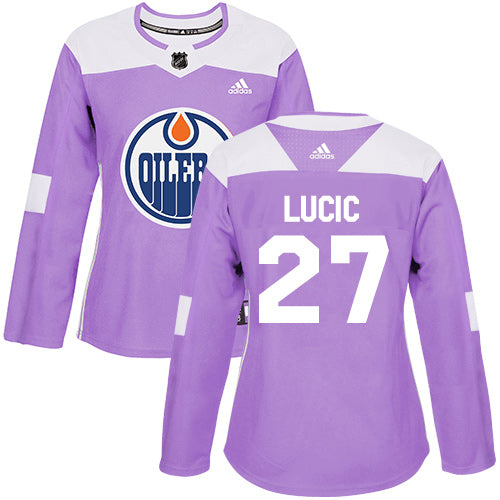 Adidas Edmonton Oilers 27 Milan Lucic Purple Authentic Fights Cancer Womens Stitched Nhl Jersey