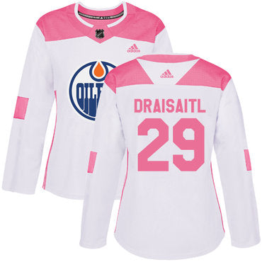 Adidas Edmonton Oilers 29 Leon Draisaitl White Pink Authentic Fashion Womens Stitched Nhl Jersey