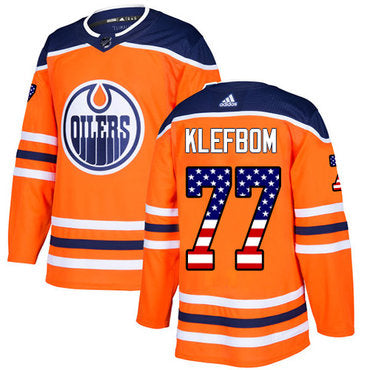 Adidas Edmonton Oilers 77 Oscar Klefbom Orange Home Authentic Usa Flag Stitched Nhl Jersey