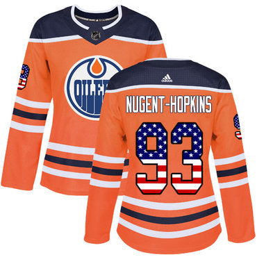 Adidas Edmonton Oilers 93 Ryan Nugent hopkins Orange Home Authentic Usa Flag Womens Stitched Nhl Jersey